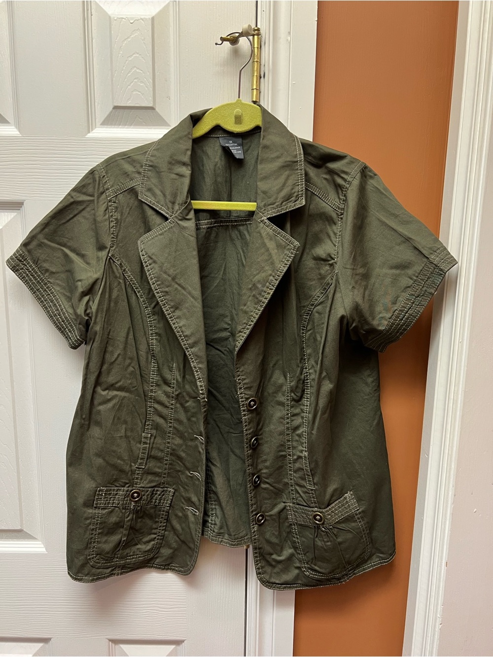 French Cuff Olive Short-Sleeve Utility Blazer